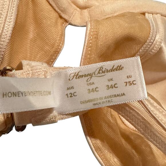 Honey Birdette SZ 34C Crystal Champagne Bra Underwire Demi Satin Adjustable New - Picture 10 of 12